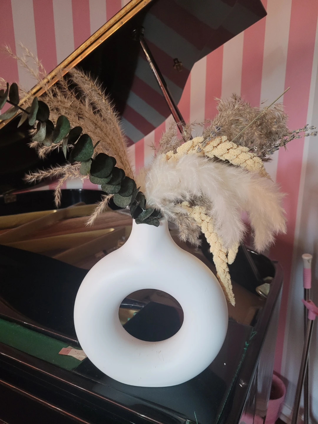 White Torus Vase with Dried Flowers