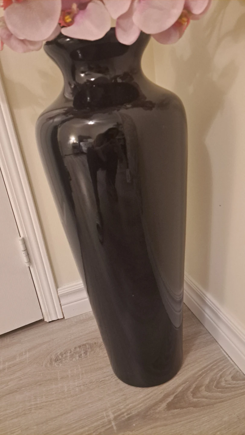 Large Black  Ceramic Floor Vase with Artificial Flowers - photo 2
