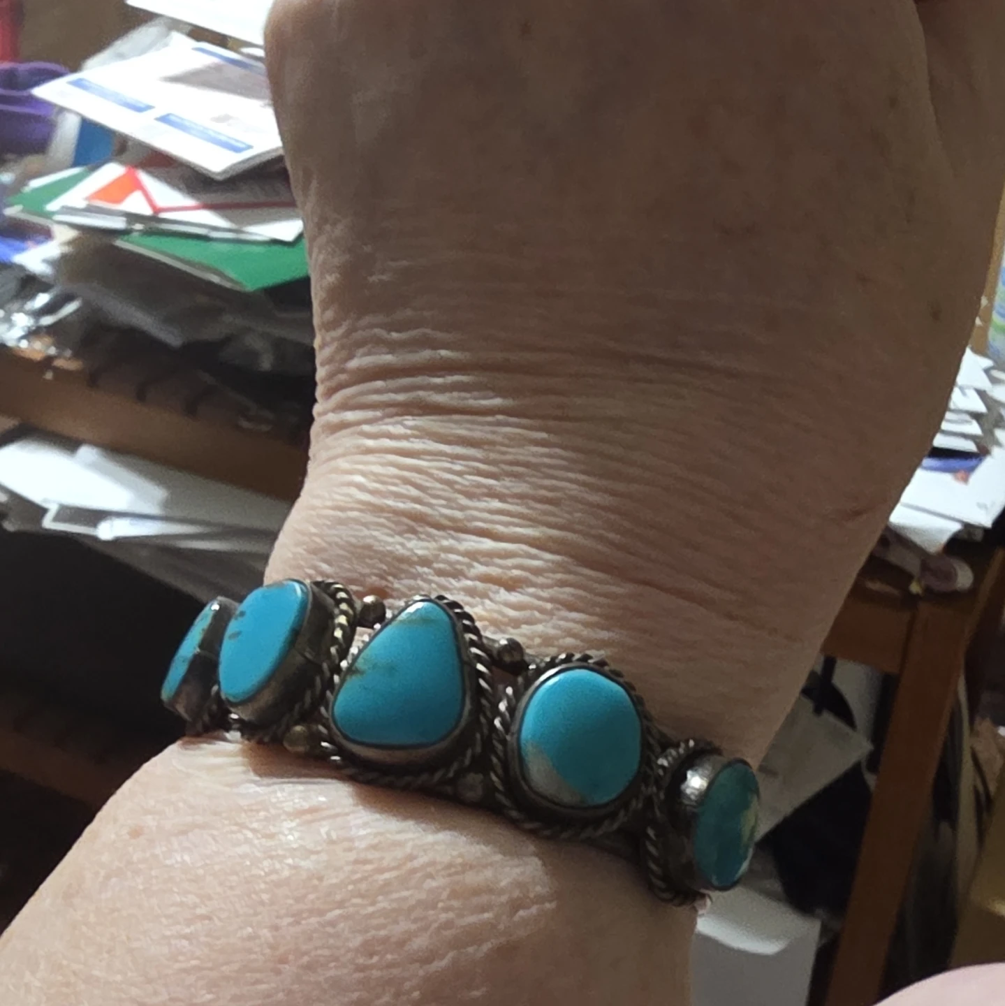 Antique Navajo turquoise and sterling silver cuff bracelet