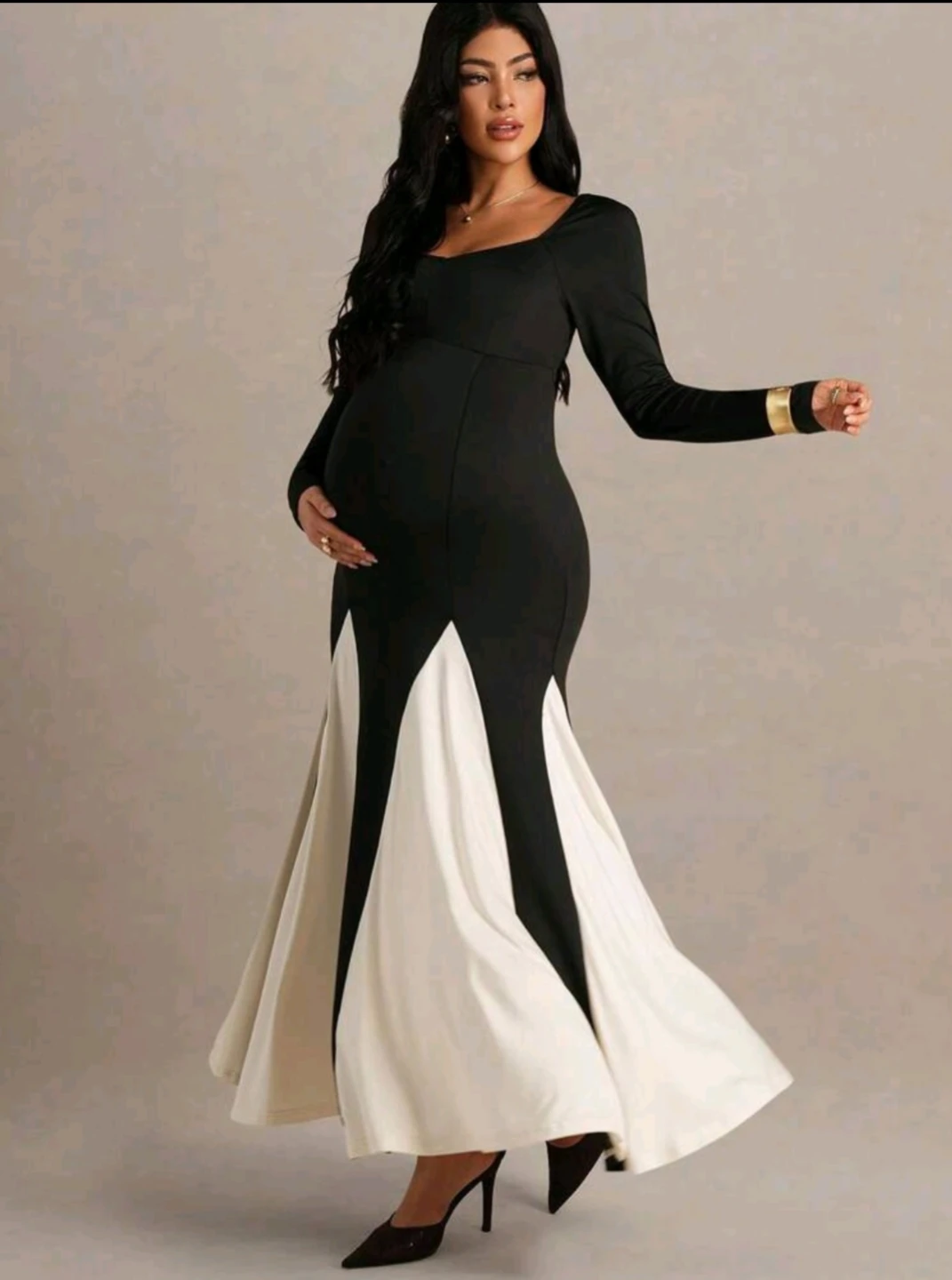 Maternity Black and White Maxi Dress - photo 2