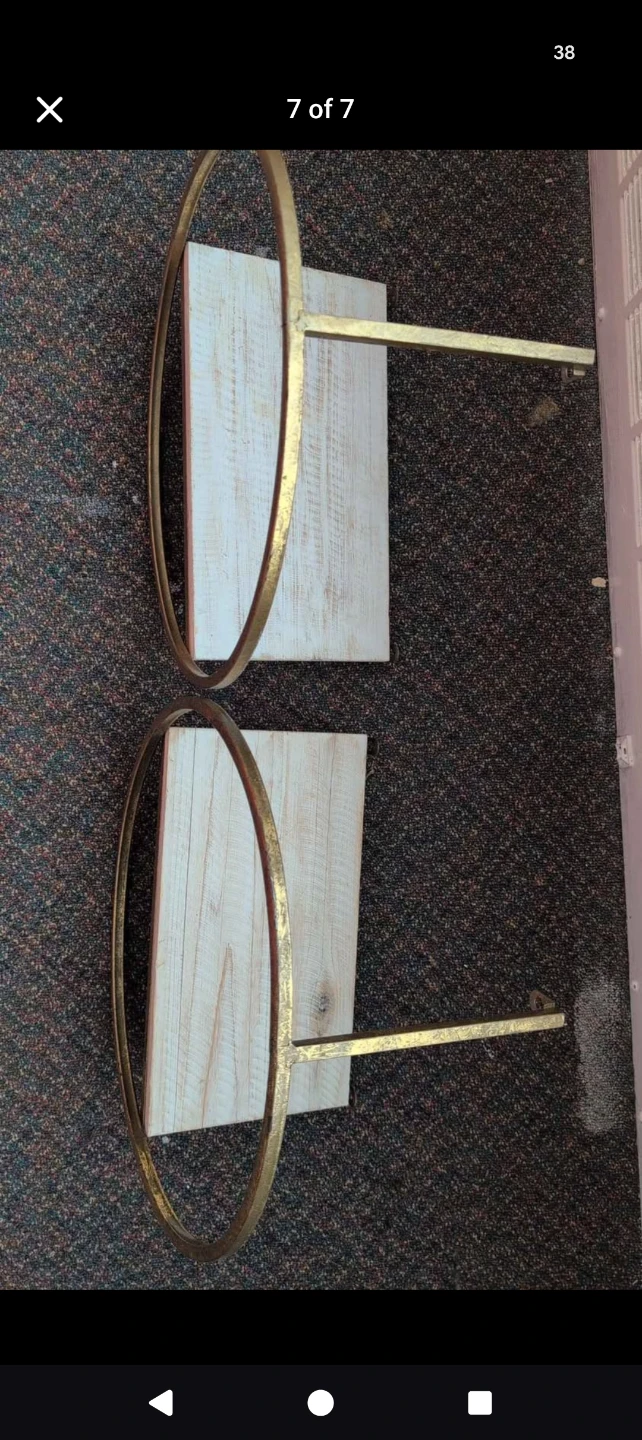Set of 2 Gold Round Wall Shelves with Wood - photo 4