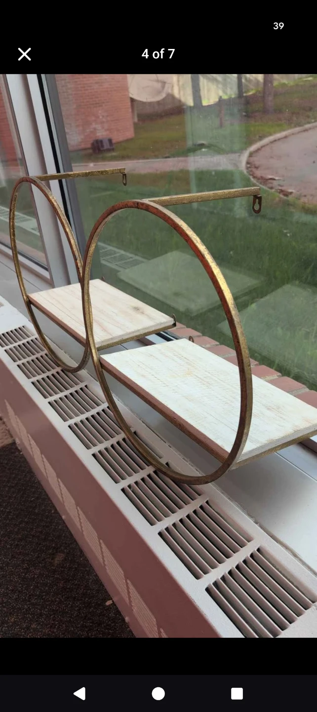 Set of 2 Gold Round Wall Shelves with Wood - photo 5