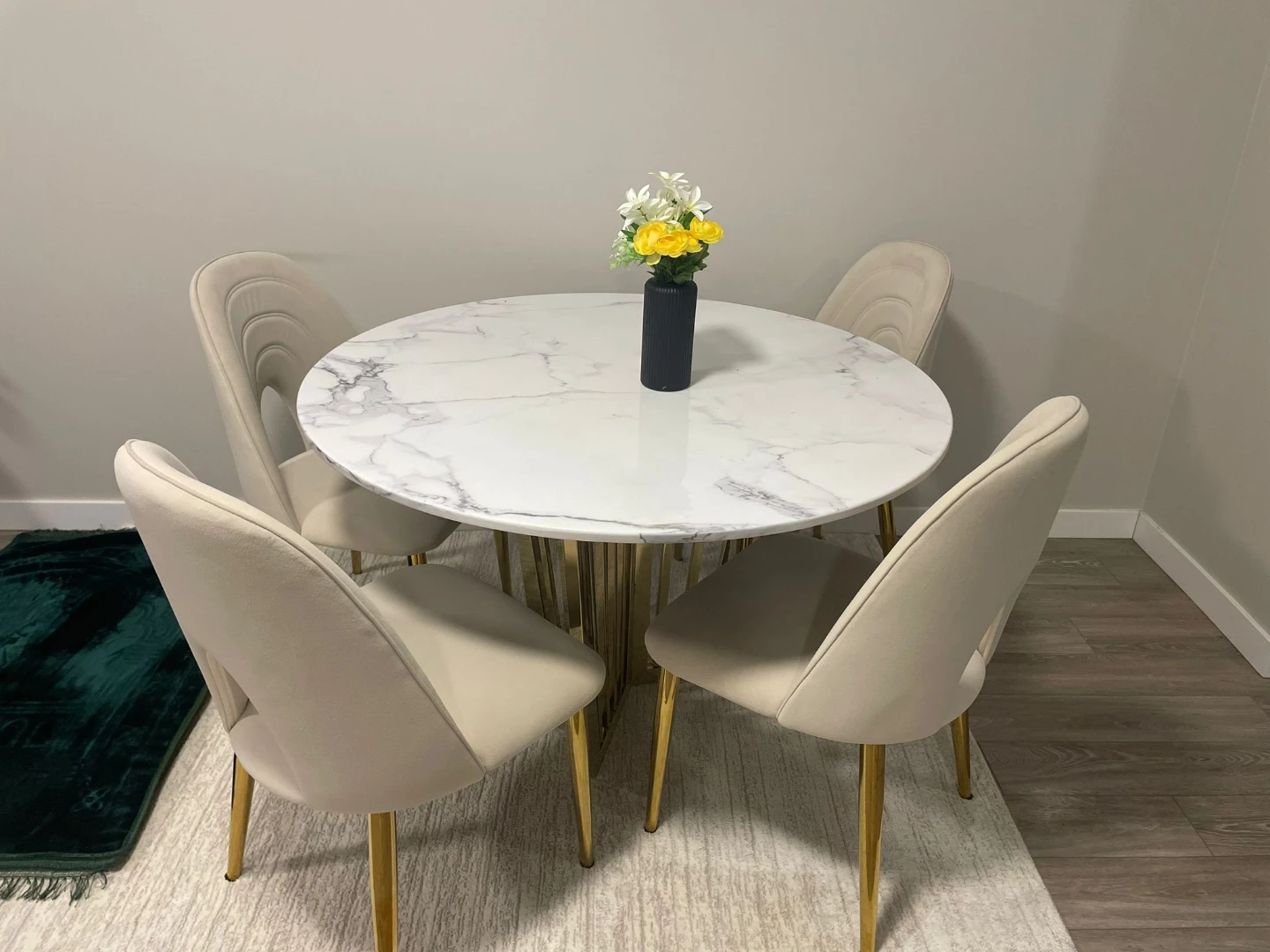 Round Marble Dining Table with 4 Chairs