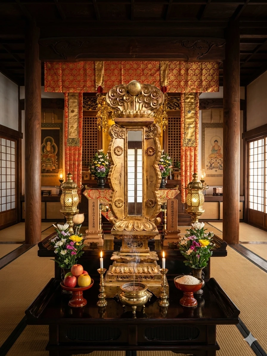 Antique 1915 Japanese Temple-Sized Gilt Wood Kuridashi Ihai - photo 3