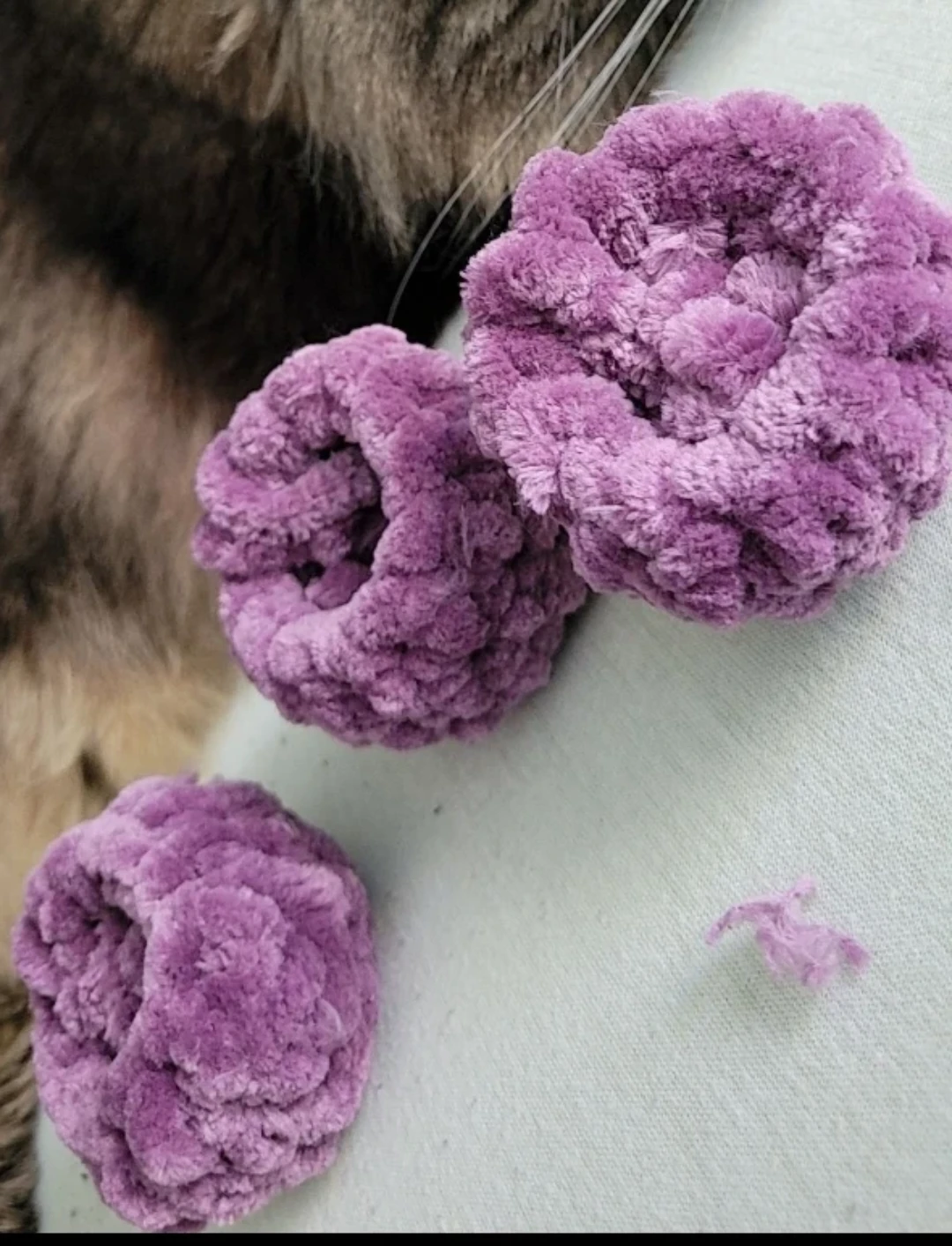 Purple Chenille crocheted small "cups"  (Set of 3)