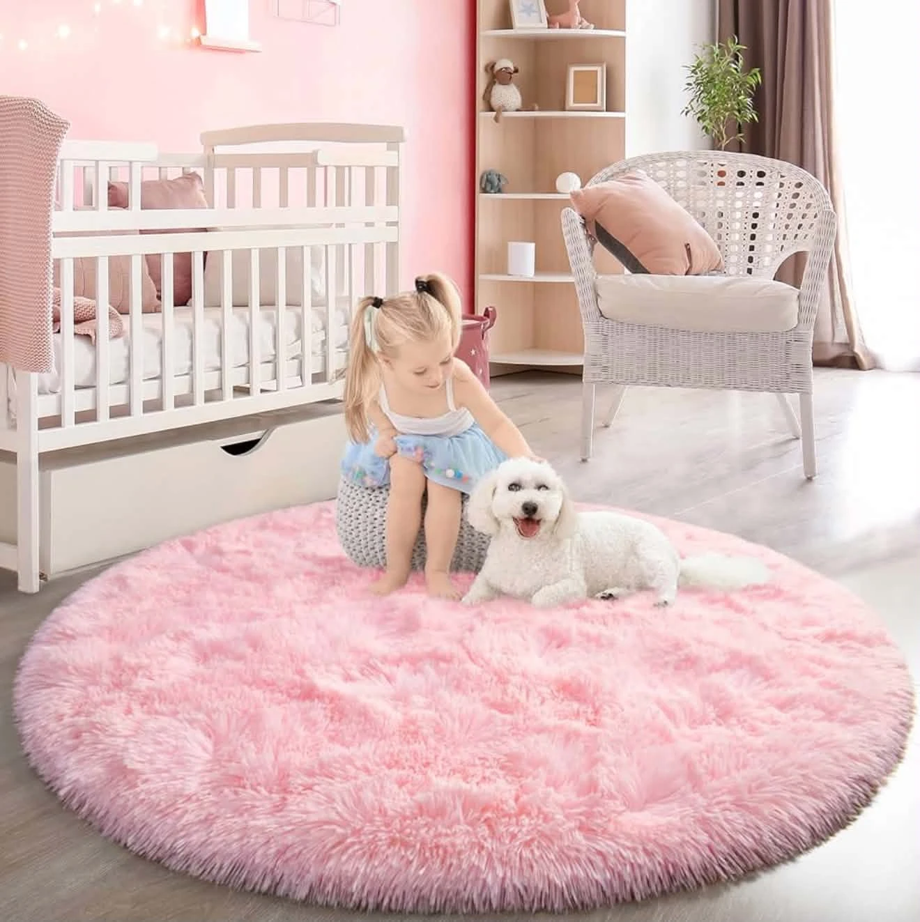 Fluffy Round Pink Area Rug 4x4 ft