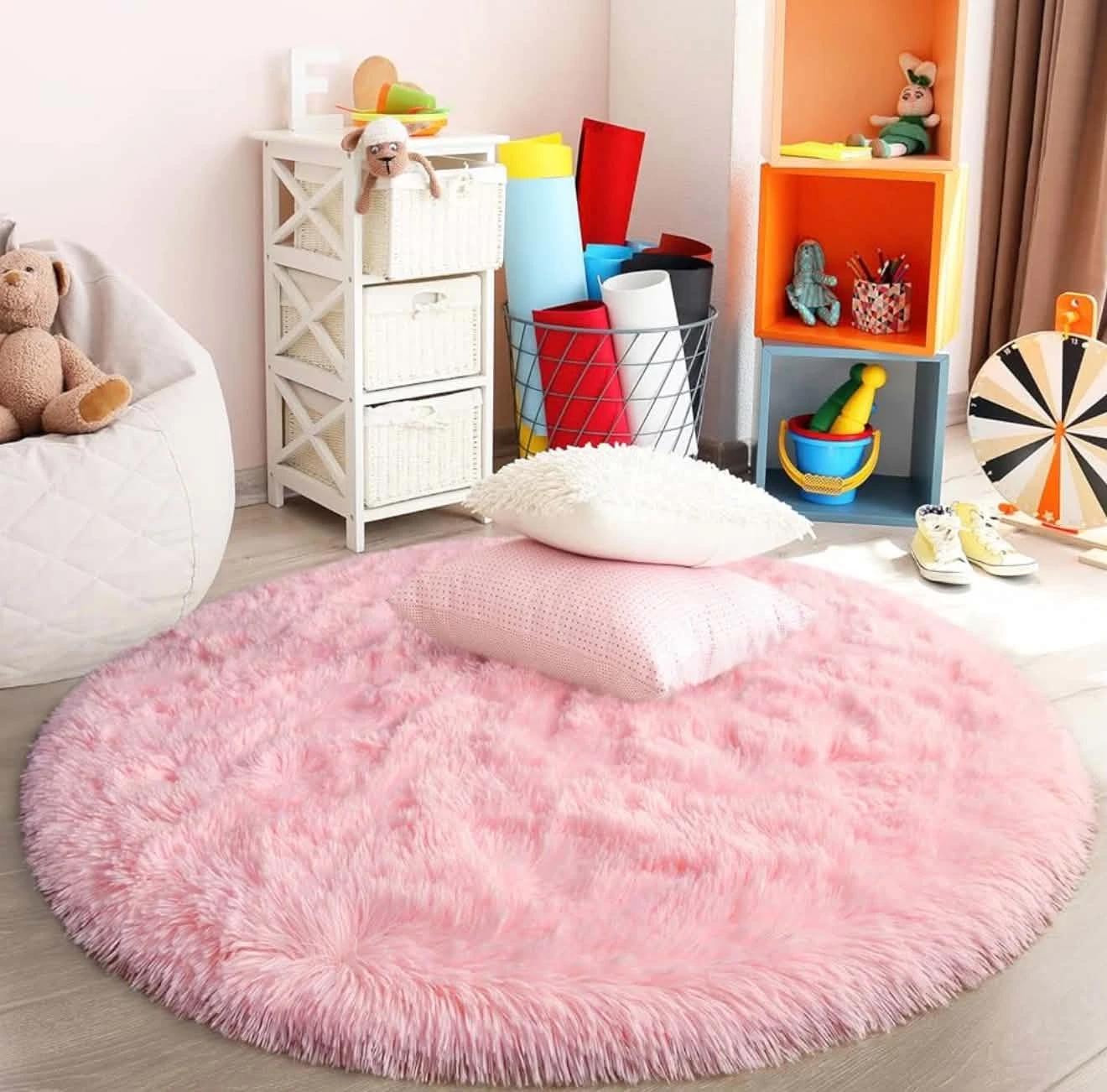 Fluffy Round Pink Area Rug 4x4 ft - photo 2