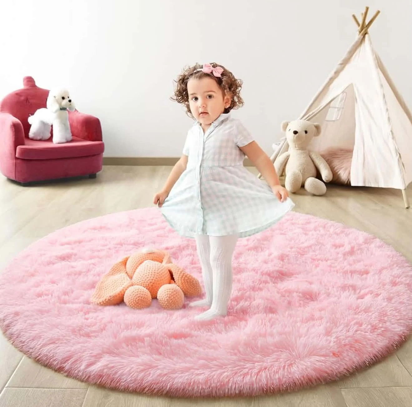 Fluffy Round Pink Area Rug 4x4 ft - photo 5