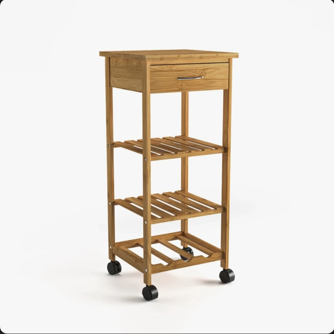 Mind Reader Bamboo Rolling Cart with Drawer and Shelves - photo 2