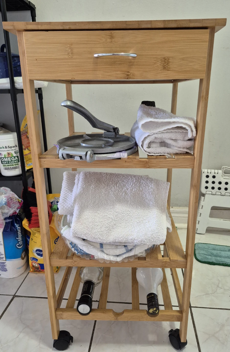 Mind Reader Bamboo Rolling Cart with Drawer and Shelves - photo 4