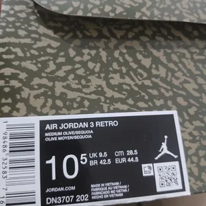 Air Jordan 3 Retro "Medium Olive" Sneakers Men's Size 10.5