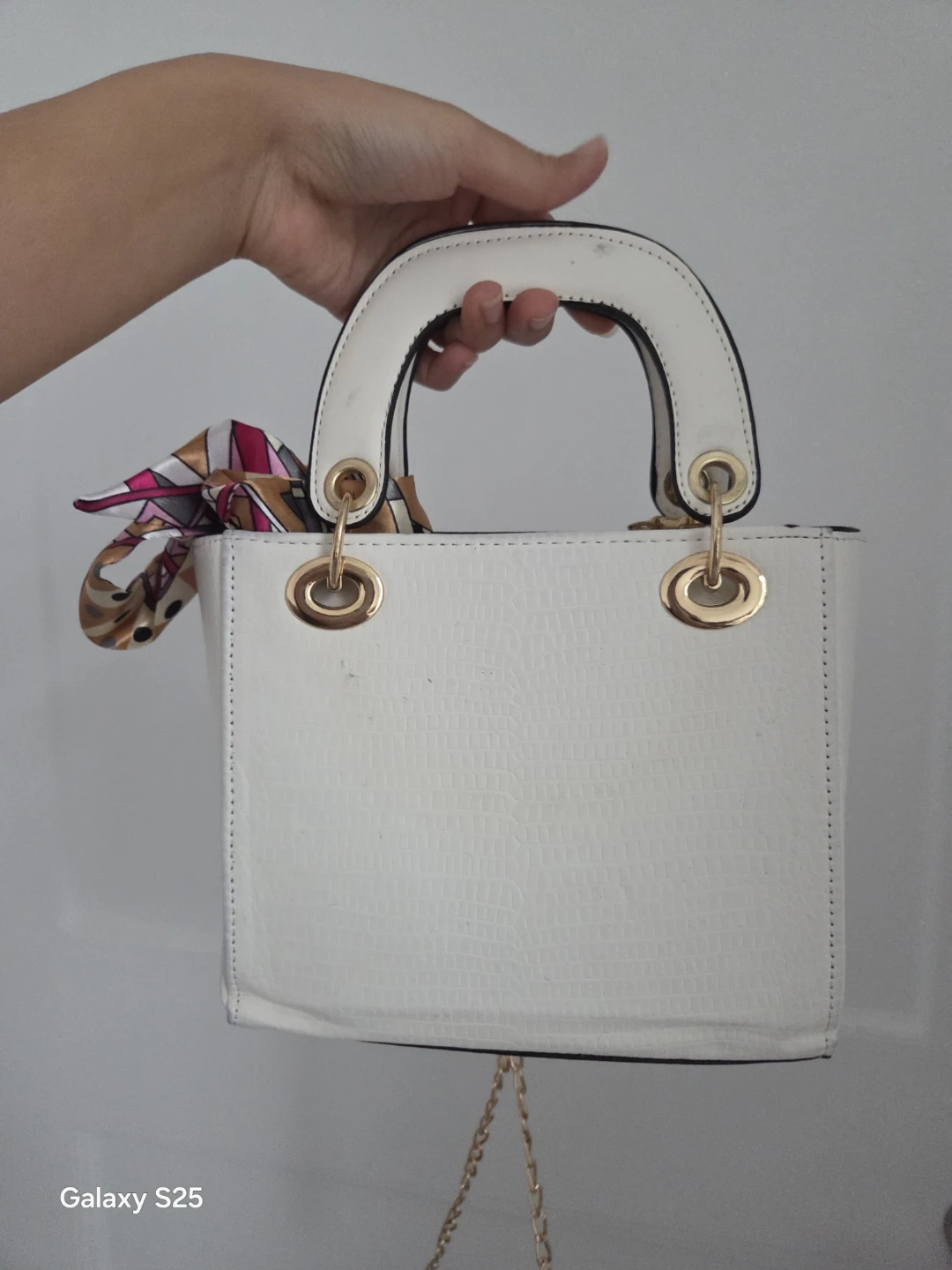 White Top Handle Purse with Scarf