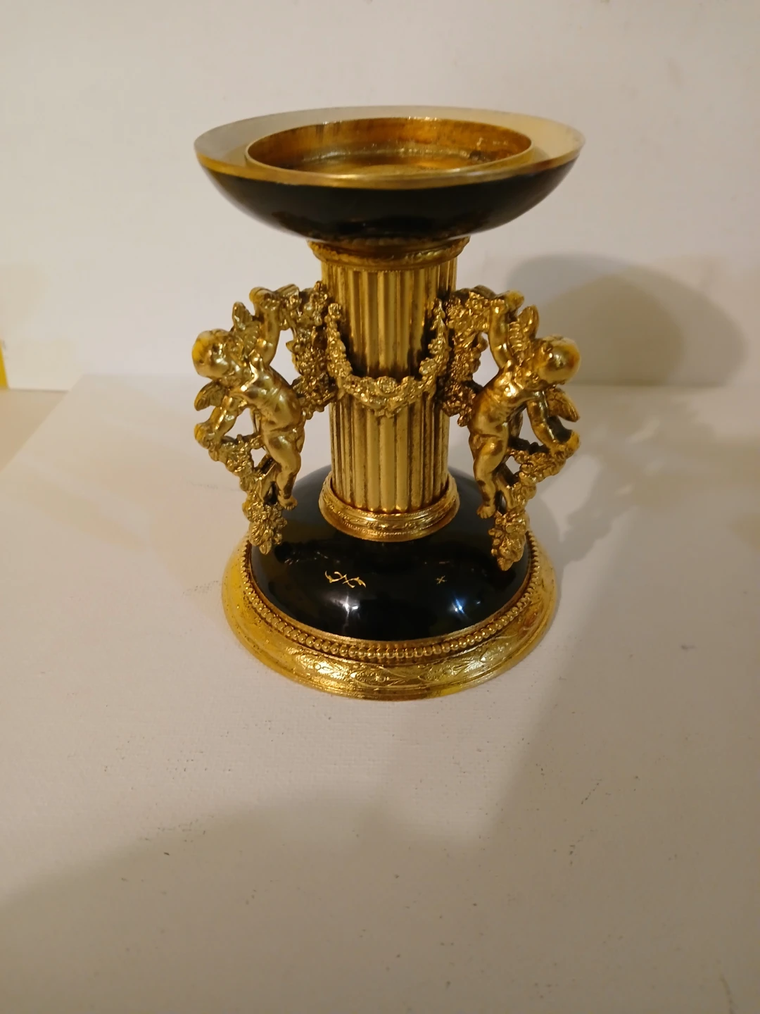 Ornate Gold and Black Cherub Candlestick Holder - photo 3