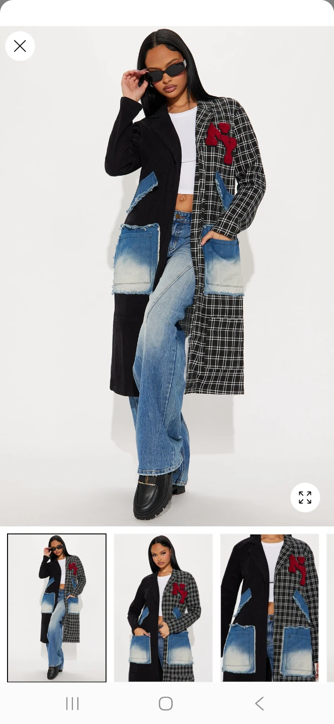 Women's Asymmetrical Black & Plaid Blazer Coat