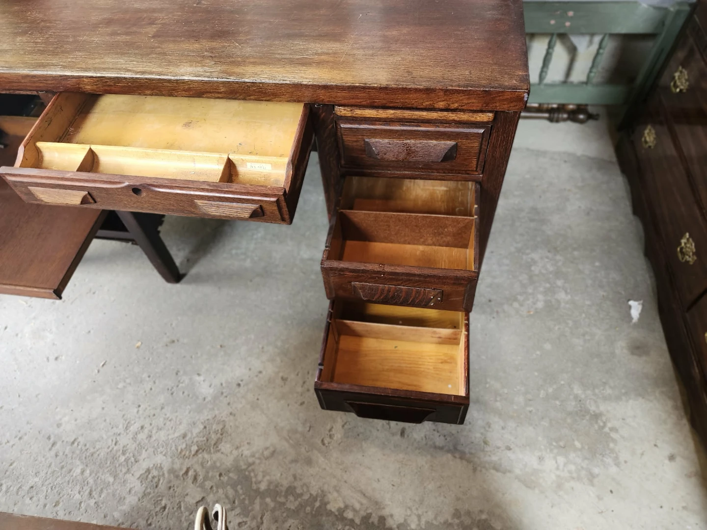 Vintage solid Oak Wooden Desk with Drawers - photo 2
