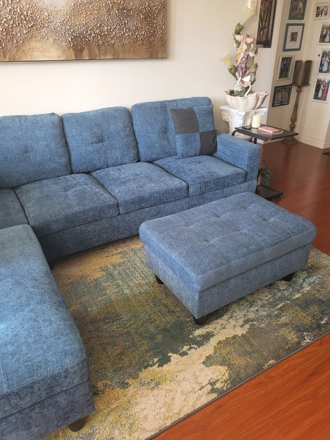 Blue Sectional Sofa with Storage Ottoman - photo 5
