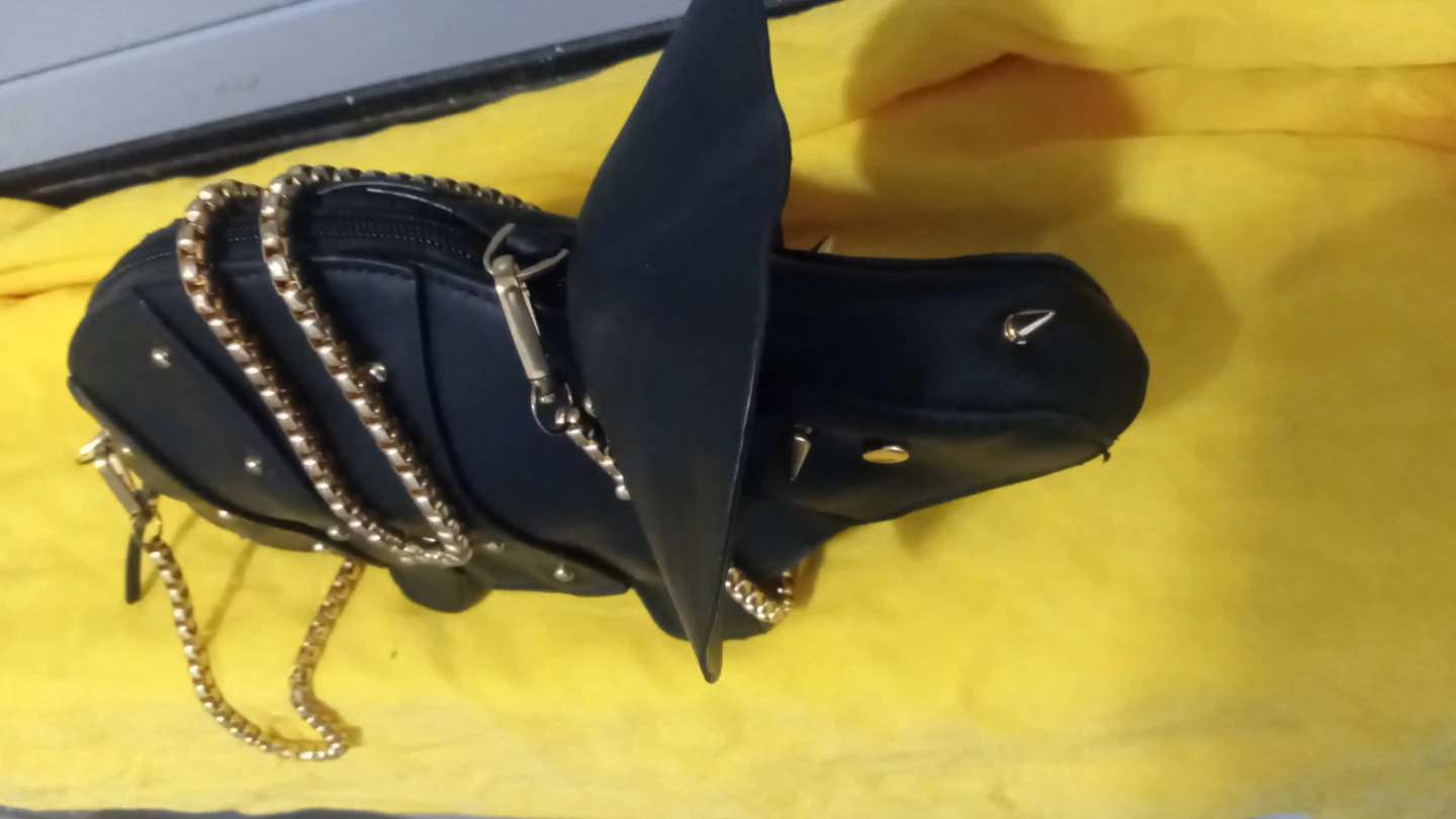 Black Dinosaur Shaped Shoulder Bag with Gold Chain - photo 4
