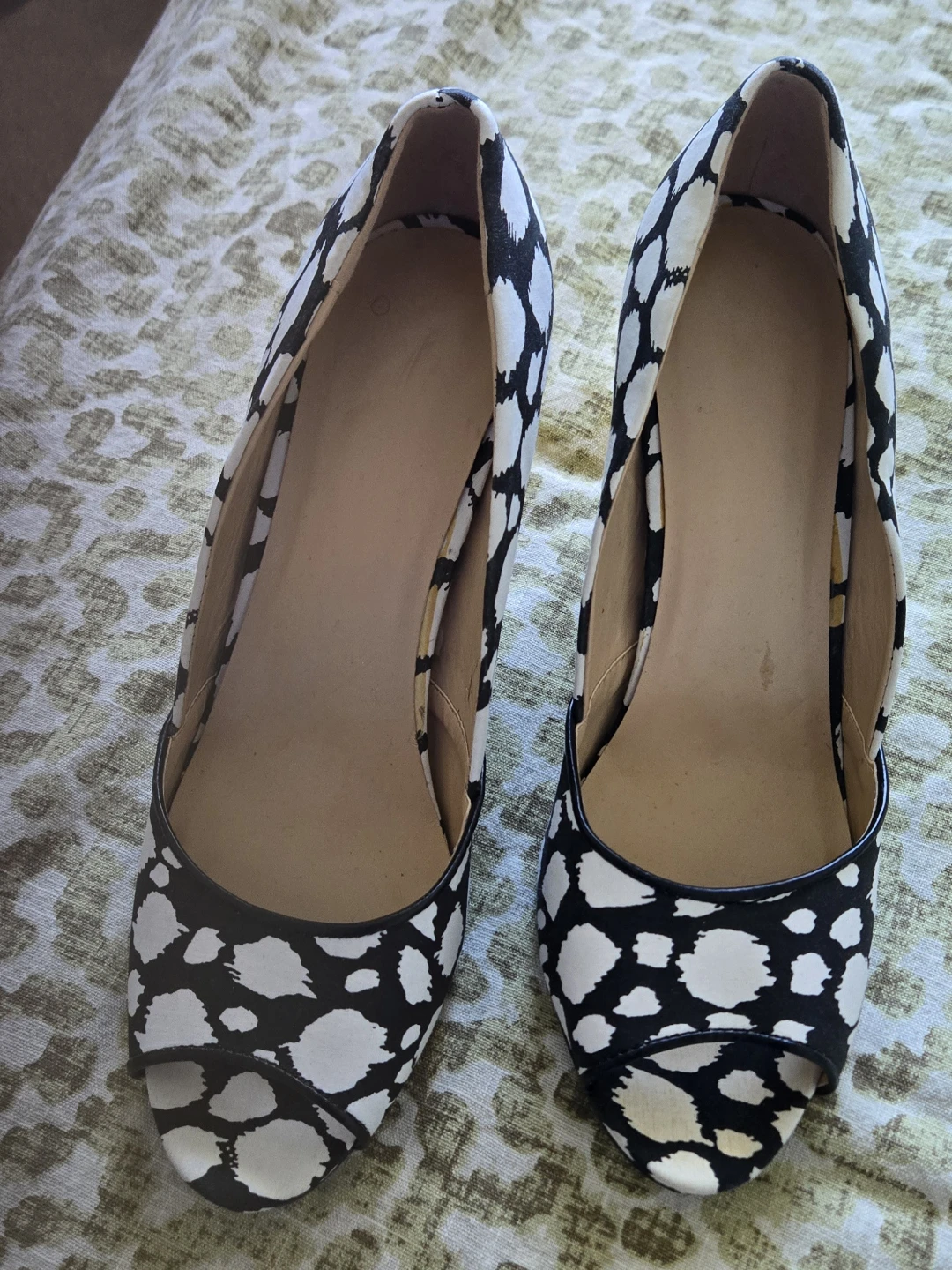 Women's Peep Toe Heels - Black/White Pattern - photo 3