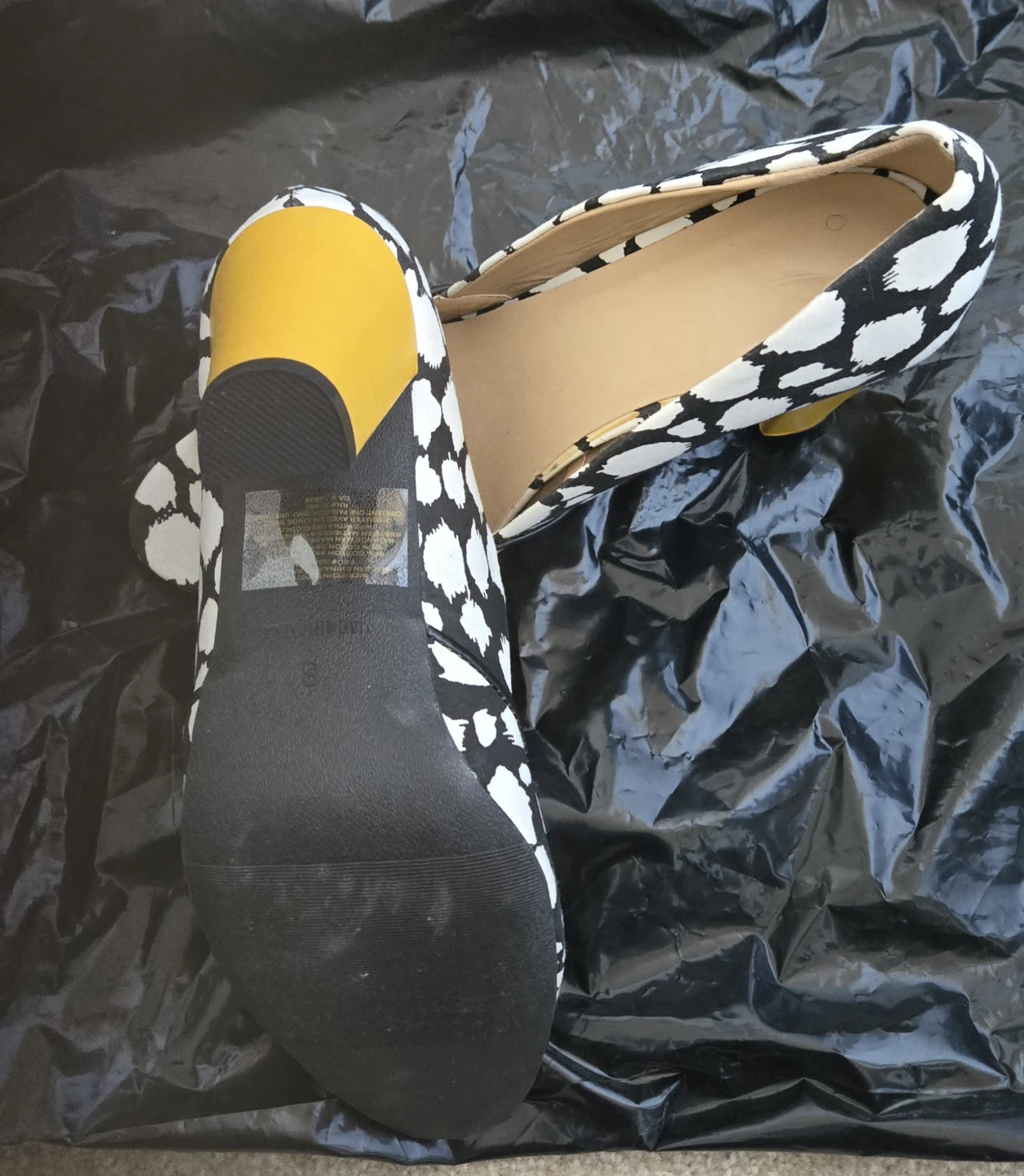 Women's Peep Toe Heels - Black/White Pattern - photo 4