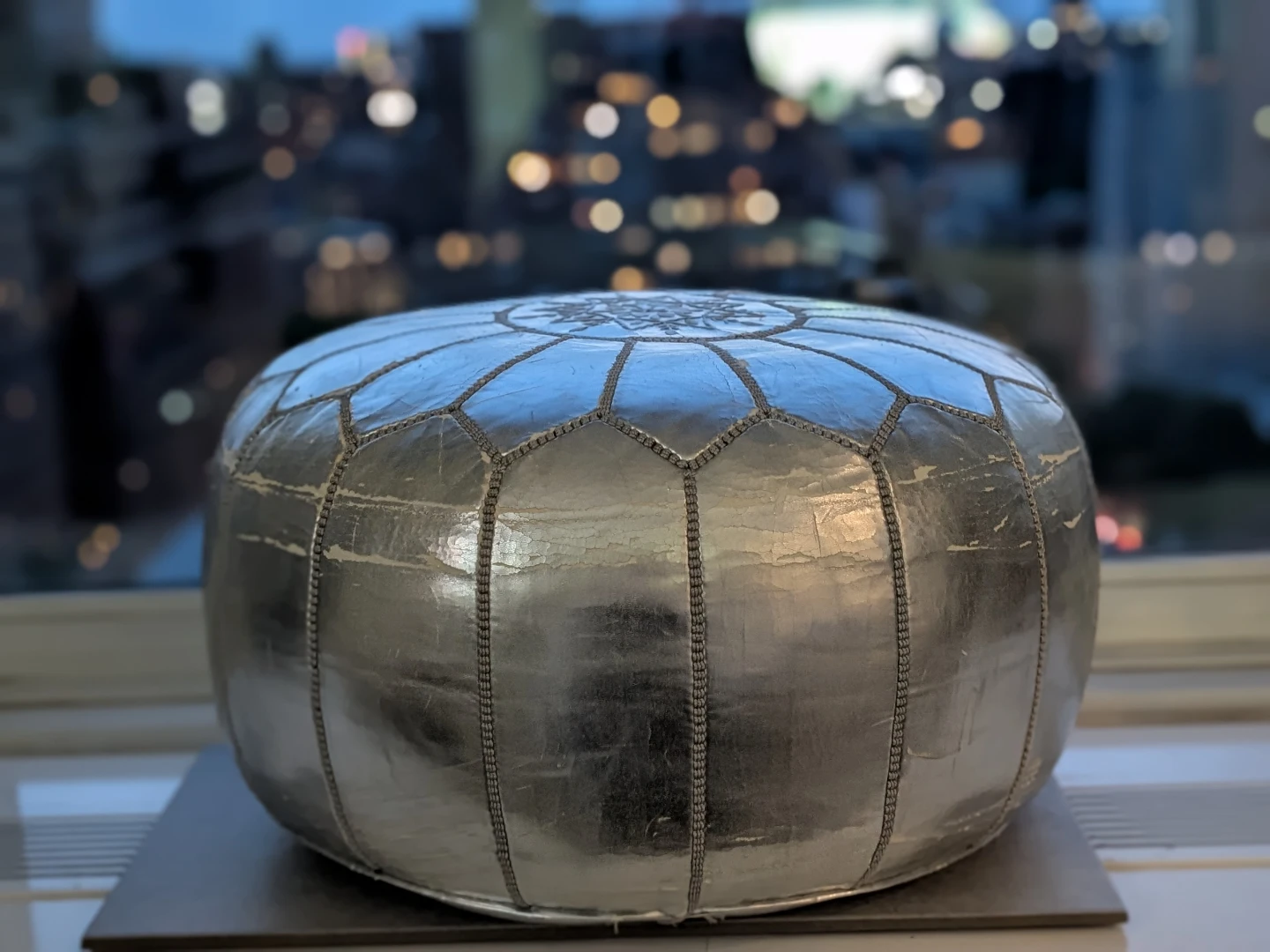 Silver Moroccan Pouf Ottoman