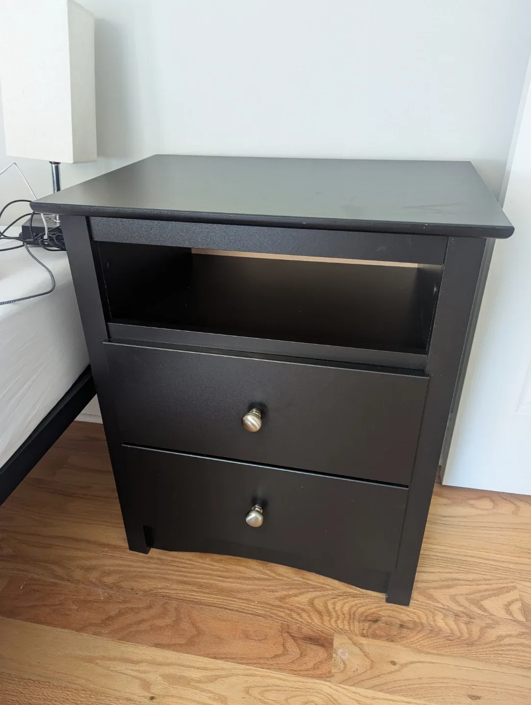 Black 2-Drawer Nightstand with Shelf - photo 2