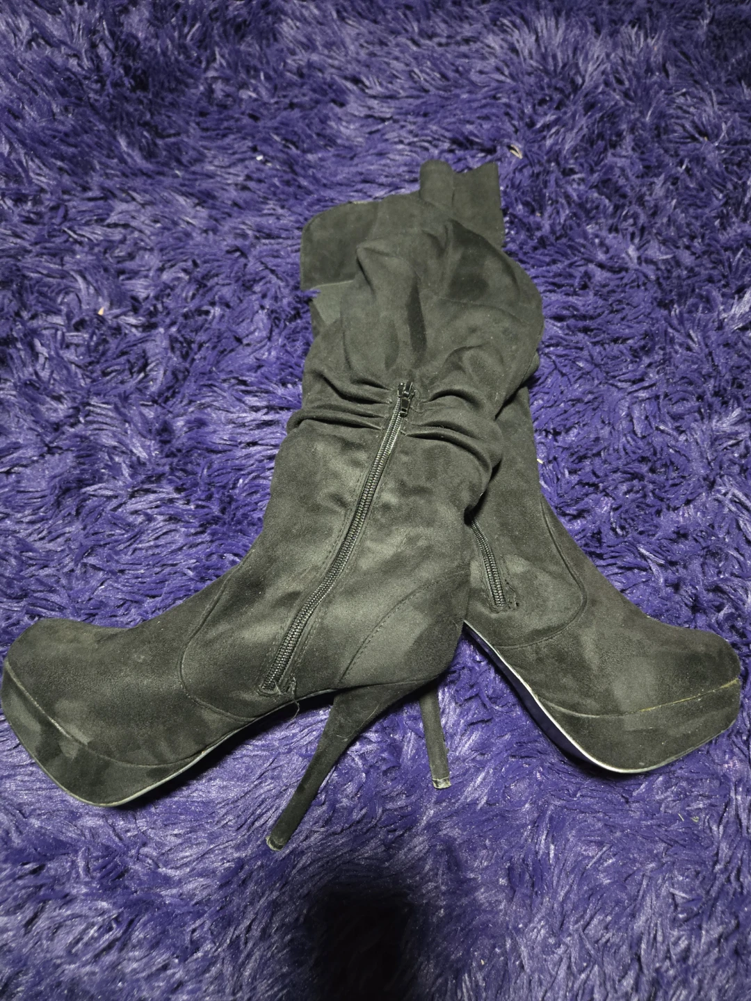 Black Suede Slouch High Heel Boots - photo 2