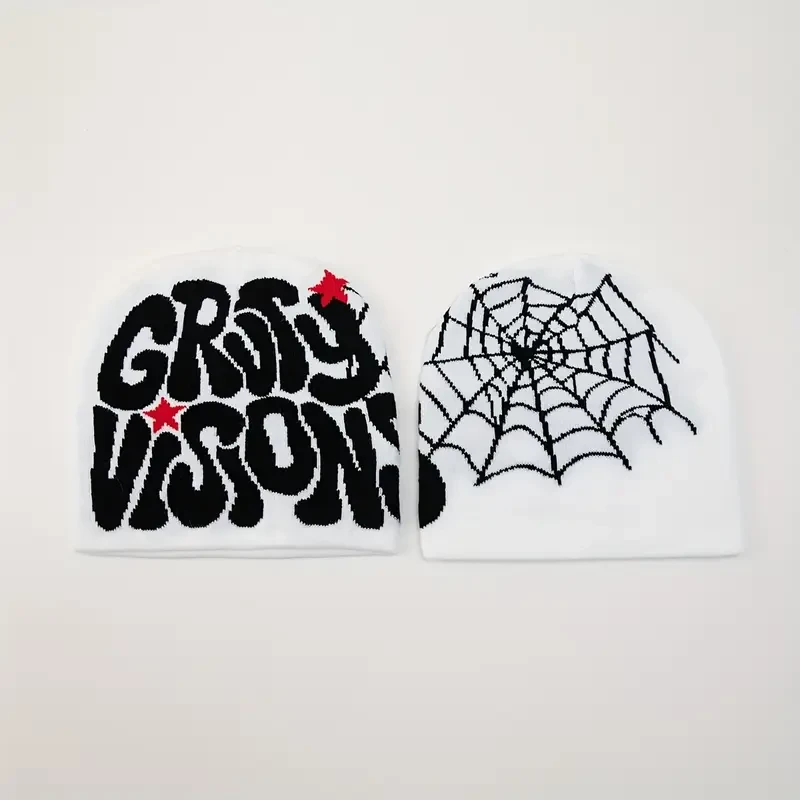 GRTY VISIONS Beanie - White with Spiderweb Design - photo 2