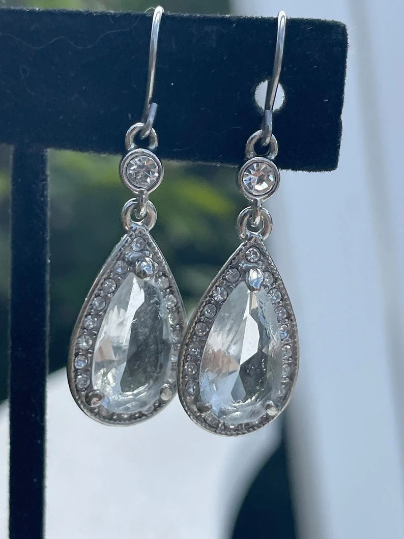Monet Clear Crystal Teardrop Earrings