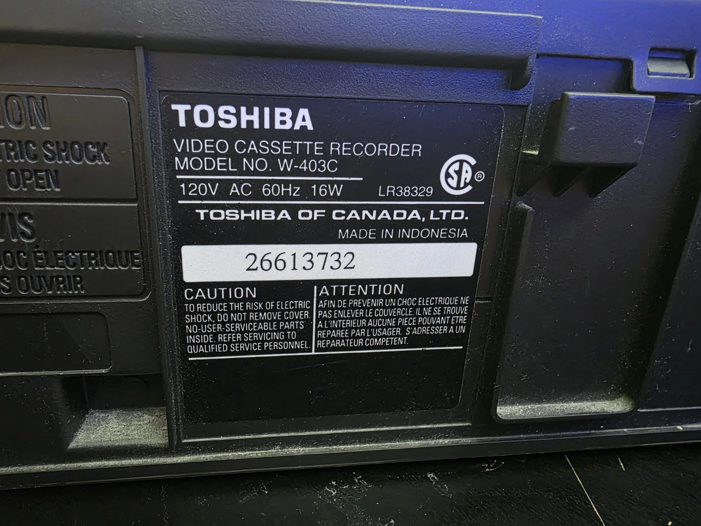 Toshiba W-403C Video Cassette Recorder - photo 5