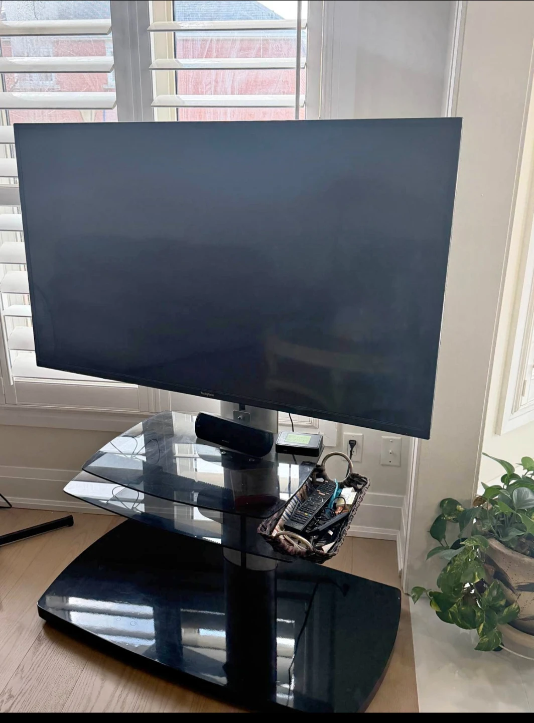 Black Glass TV Stand with Shelves