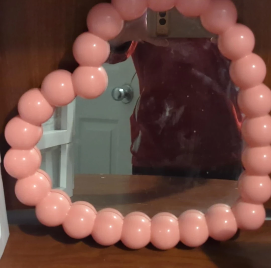 Pink Heart Shaped Mirror with Beaded Frame