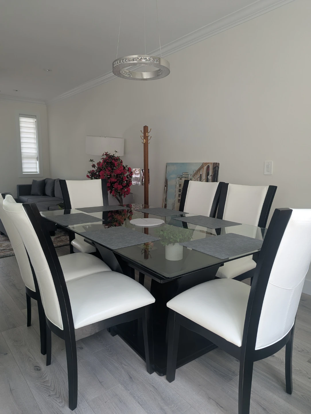 Glass Top Dining Table Set with 6 Chairs