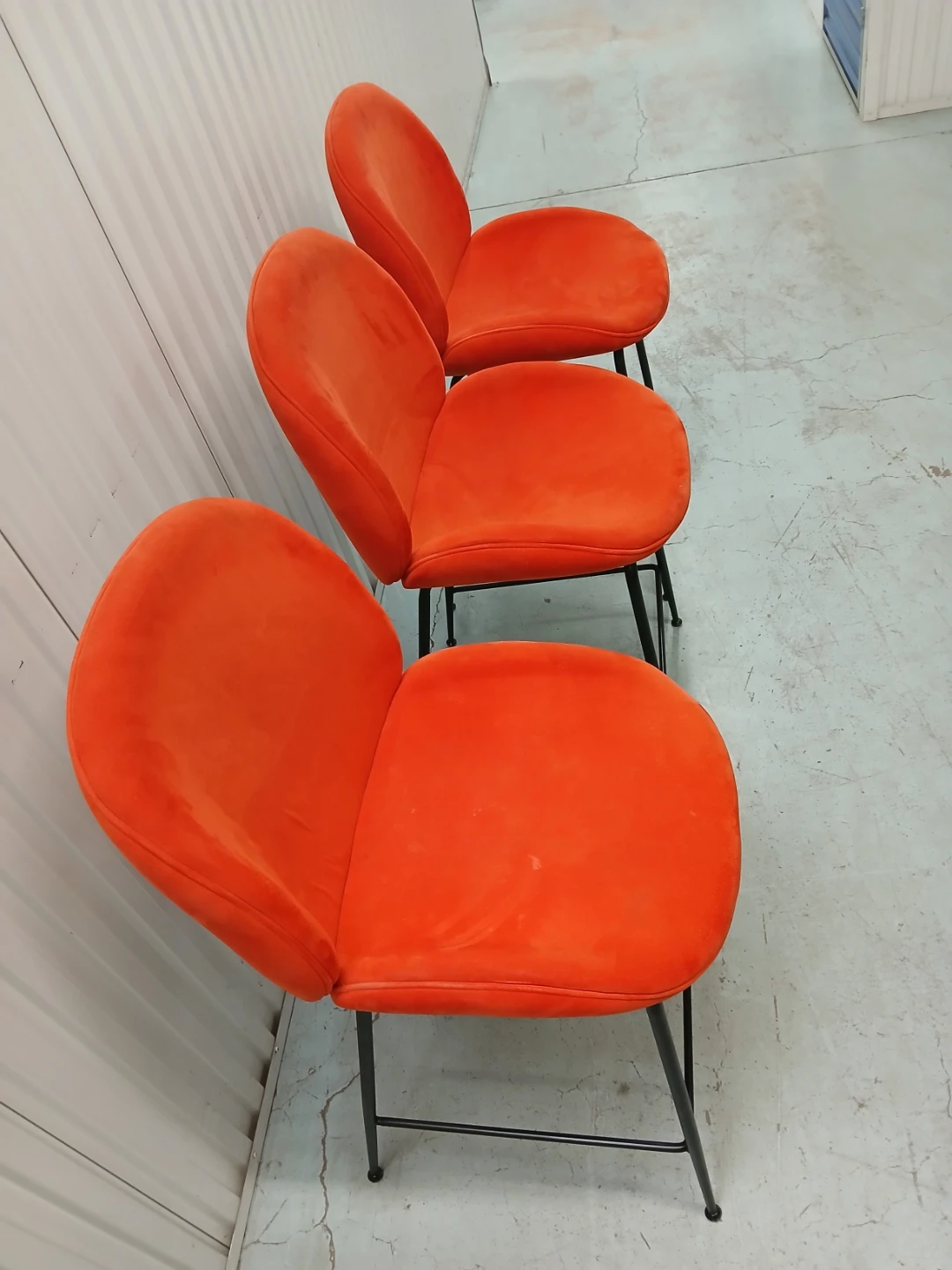 Set of 3 Orange Velvet Bar Stools - photo 5