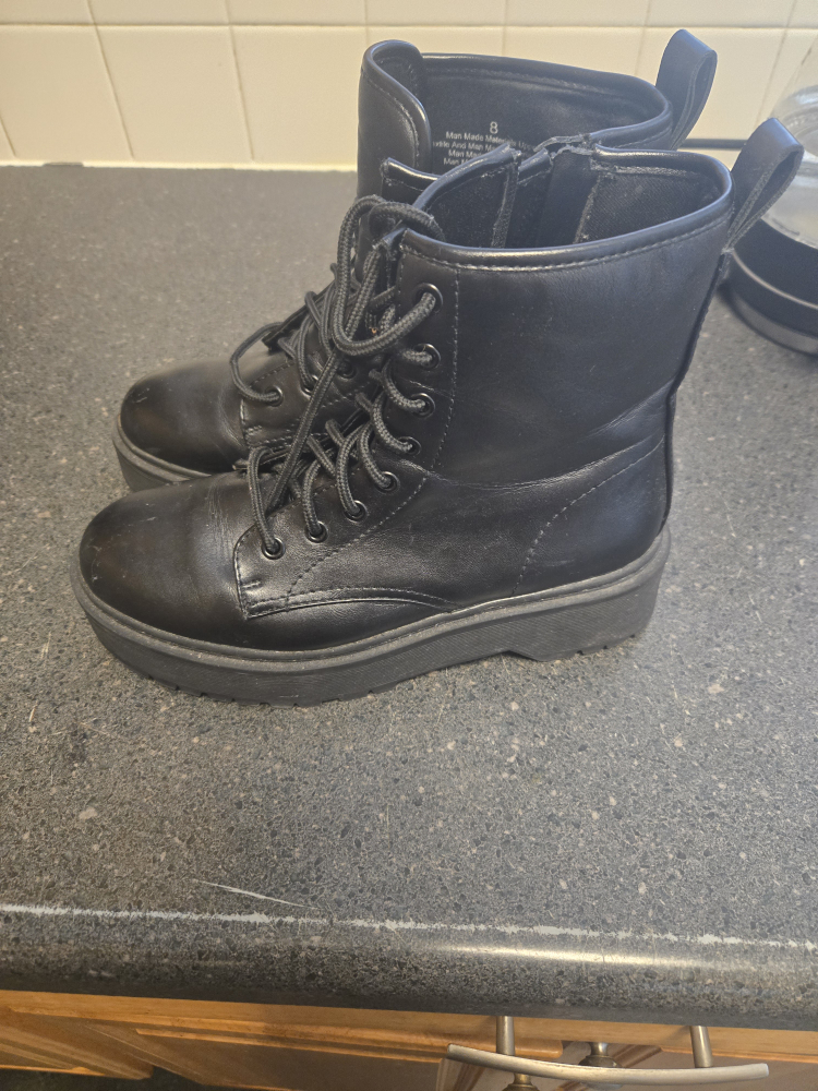 Black Lace-Up Combat Boots - Size 8