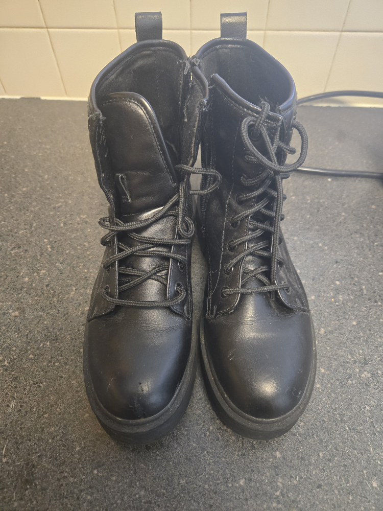 Black Lace-Up Combat Boots - Size 8 - photo 2