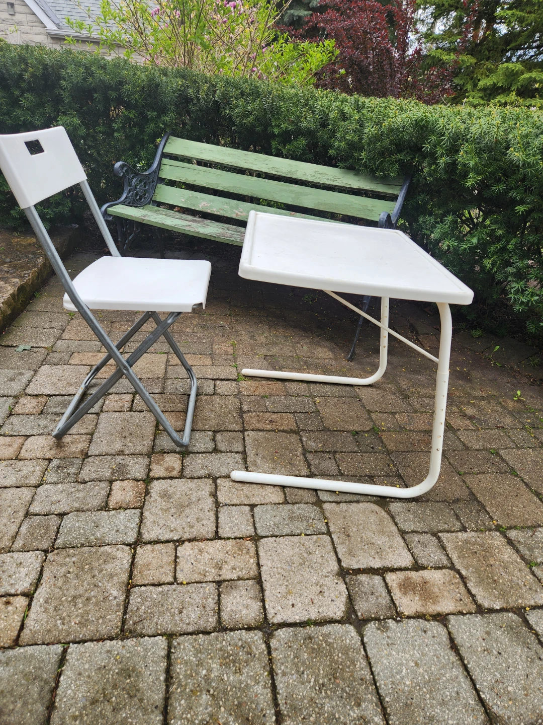 White Foldable Tray Table and Chair Set
