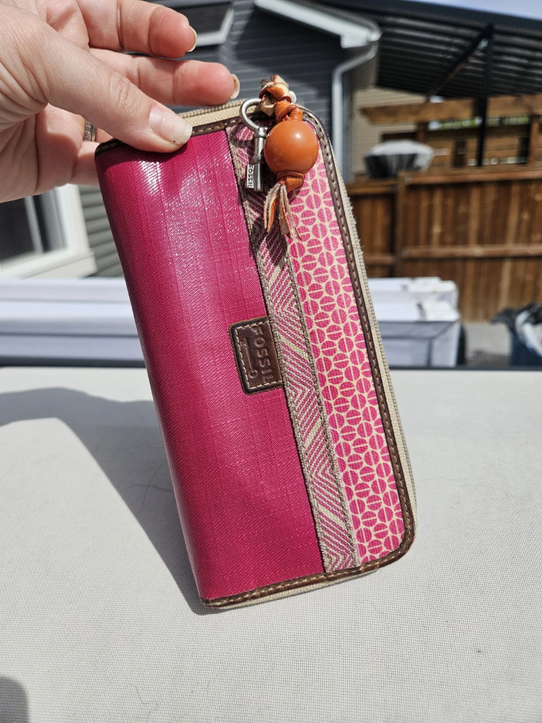 Fossil Pink & Orange Zip-Around Wallet