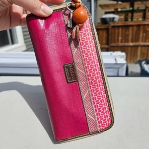 Fossil Pink & Orange Zip-Around Wallet