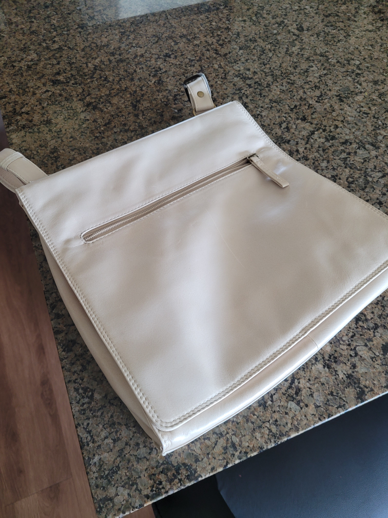 Light Beige Leather Crossbody Bag with Zipper Pocket
