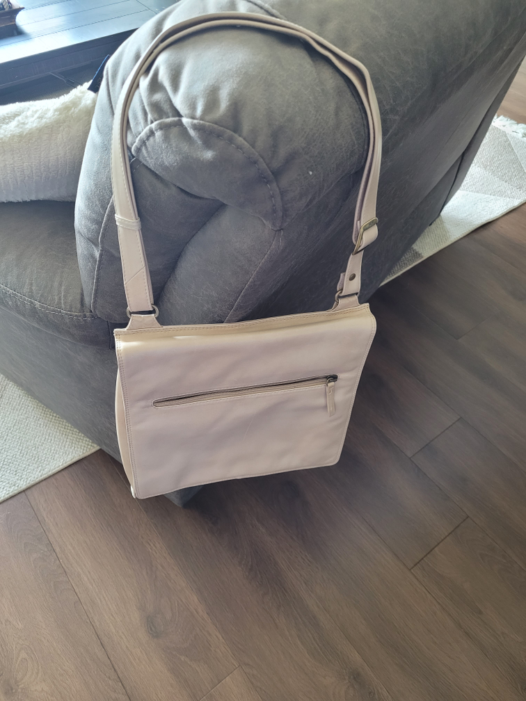 Light Beige Leather Crossbody Bag with Zipper Pocket - photo 2