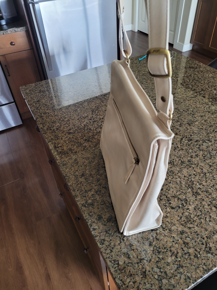 Light Beige Leather Crossbody Bag with Zipper Pocket - photo 3
