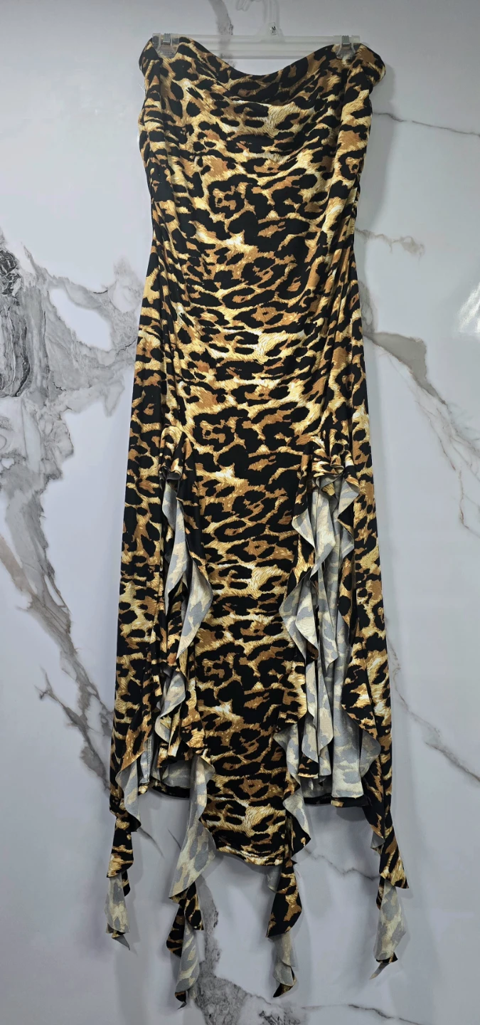 Strapless Leopard Print Ruffle Maxi Dress (XXXL) - photo 3