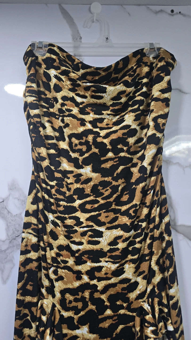 Strapless Leopard Print Ruffle Maxi Dress (XXXL) - photo 4