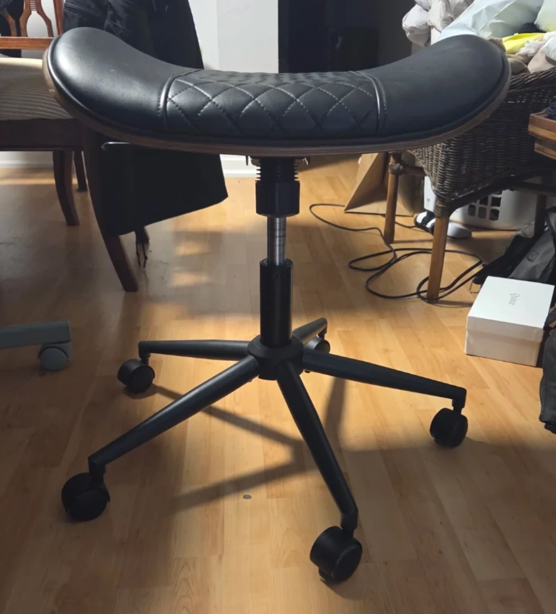Black Faux Leather Rolling Stool with Quilted Seat - photo 2