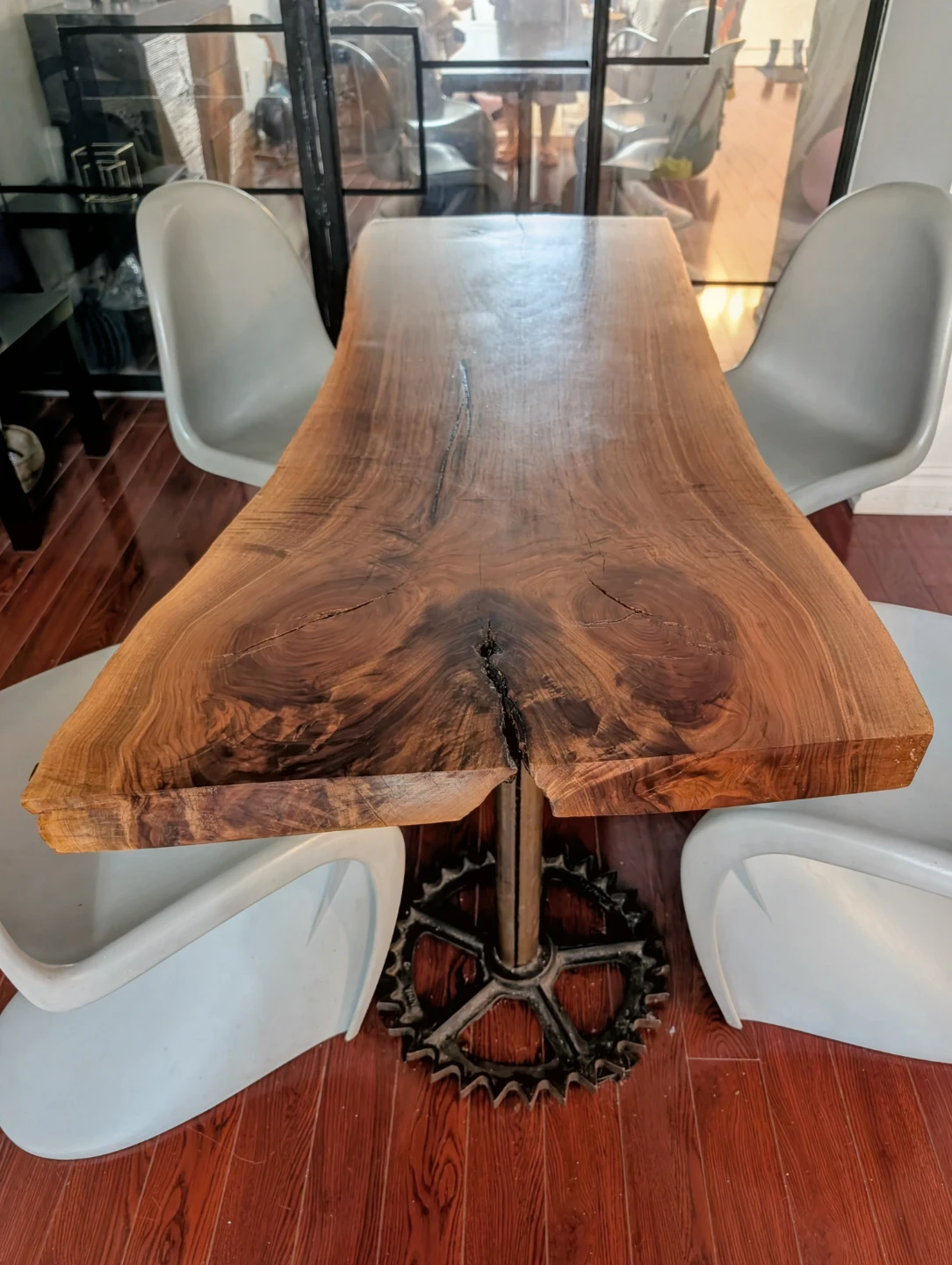 Live Edge Wood Dining Table with Industrial Base