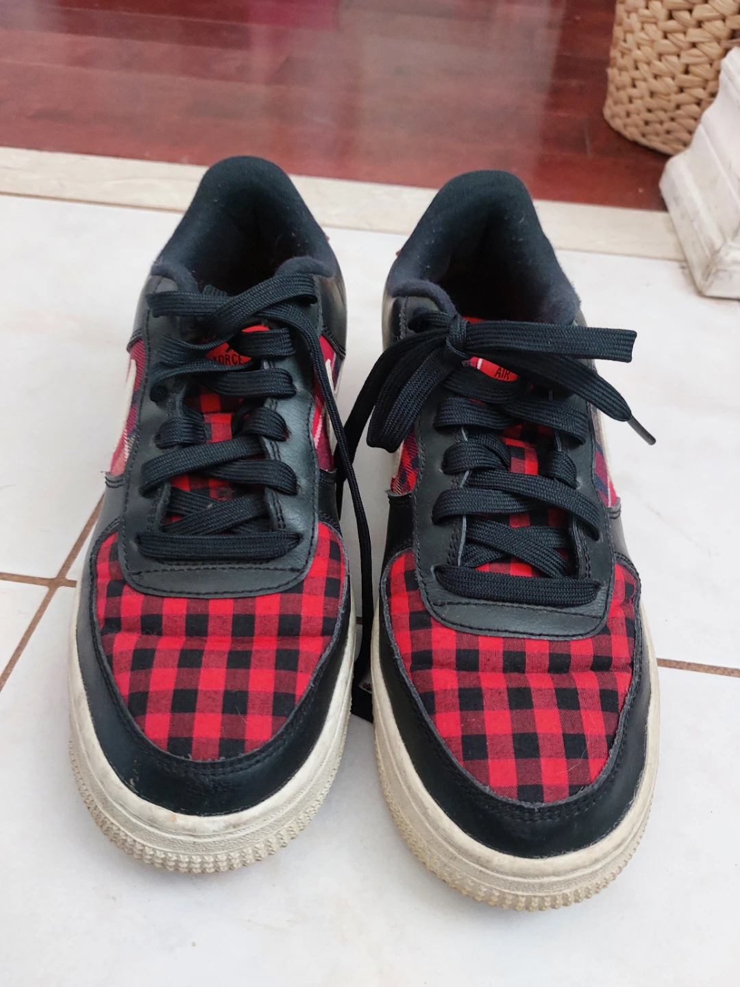 Nike Air Force 1 Red Plaid Sneakers