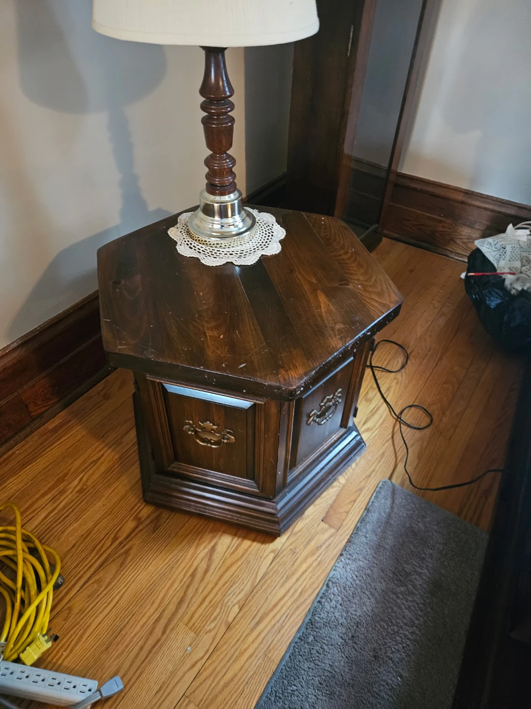 Hexagonal Wood Side Table with Storage