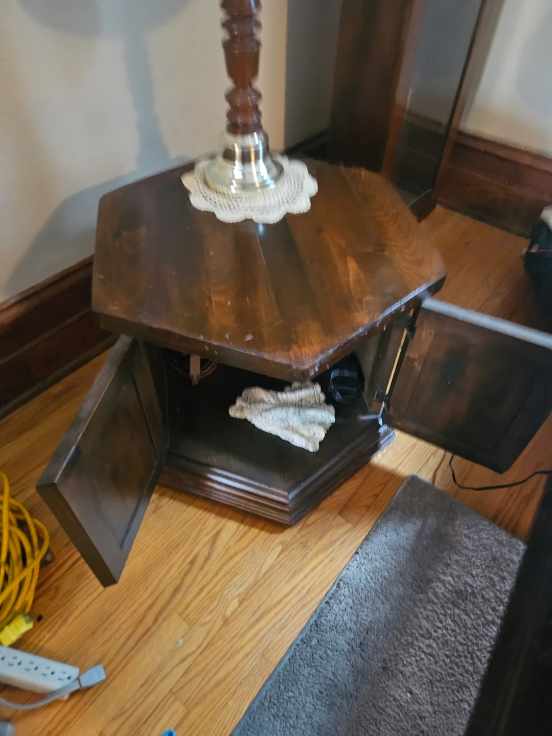 Hexagonal Wood Side Table with Storage - photo 2