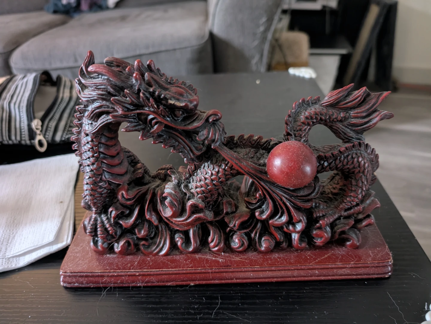 Carved Wooden Dragon with Ball