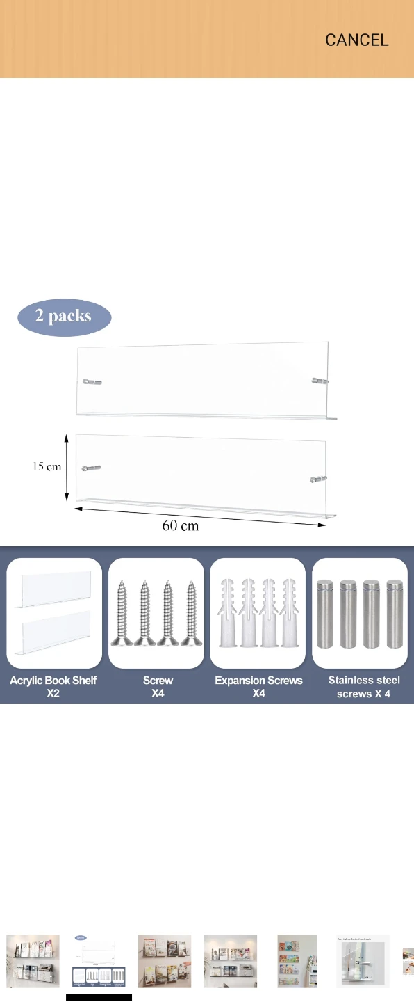2 Pack Acrylic Wall Mounted Bookshelf - photo 2